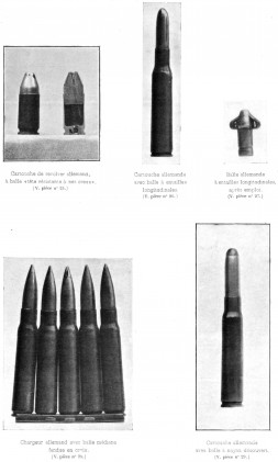 Different types of German expanding bullets seized by French authorities during World War I.